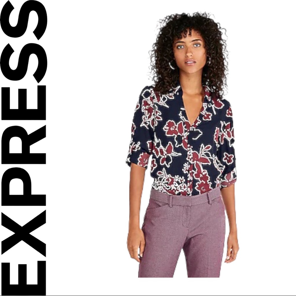 Pre-owned Express Portofino Floral Button Up Blouse L